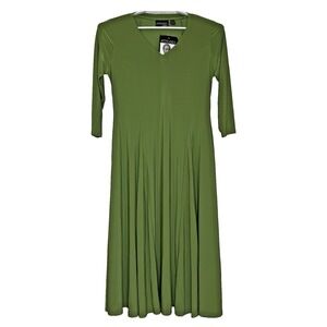 Attitudes by Renee Como Jersey Midi Swing Dress Size Small Green 3/4 Sleeve NEW